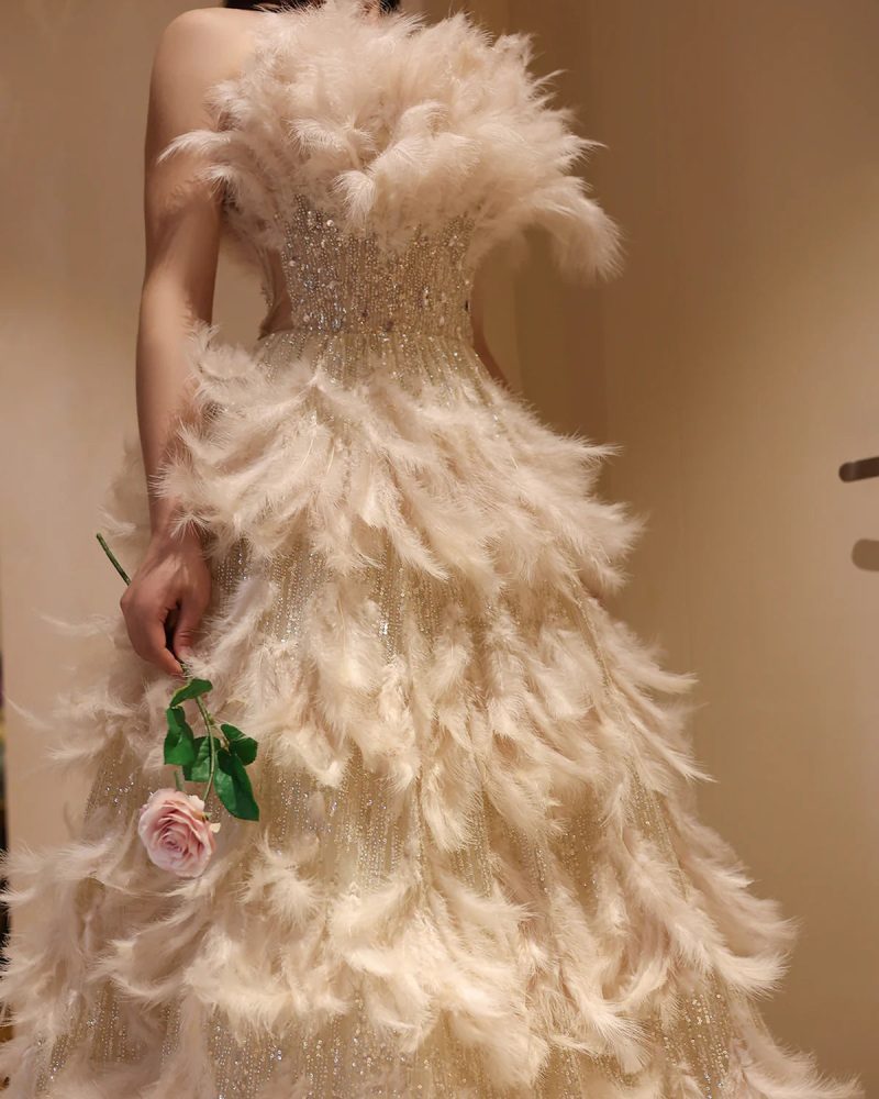 dreamy vow luxury feathers princess ball gown cream evening dress for women wedding engament party dress ss532 14