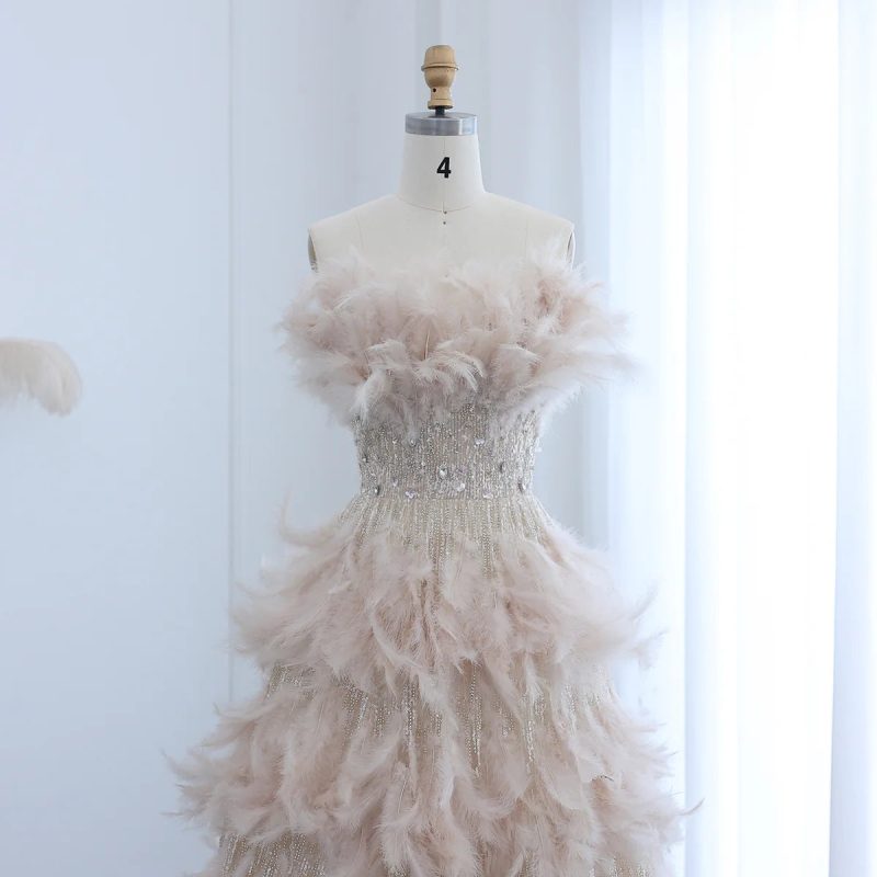 dreamy vow luxury feathers princess ball gown cream evening dress for women wedding engament party dress ss532 5