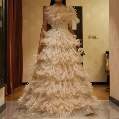 dreamy vow luxury feathers princess ball gown cream evening dress for women wedding engament party dress ss532