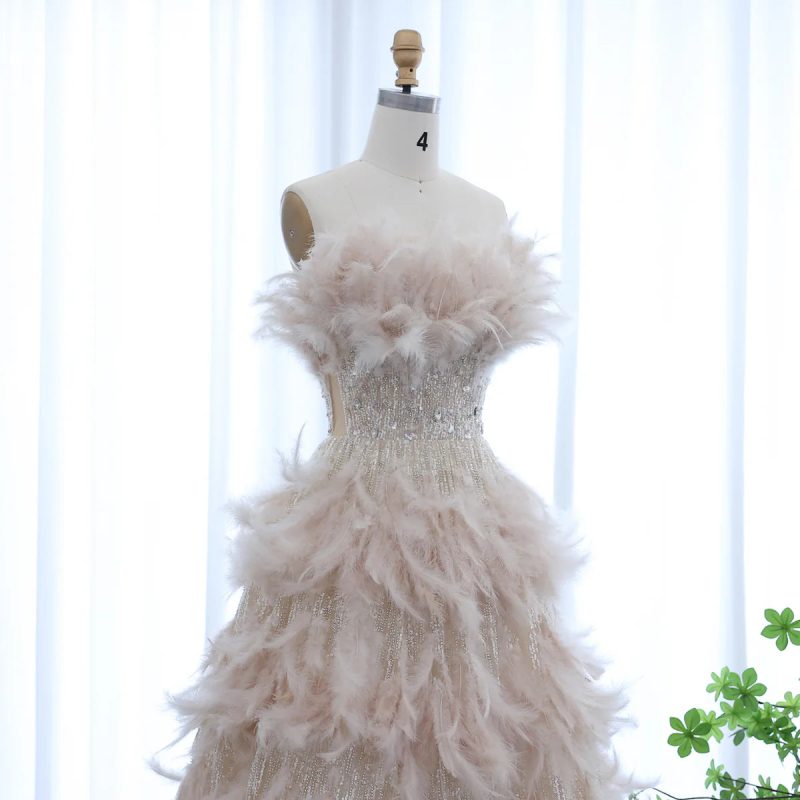 dreamy vow luxury feathers princess ball gown cream evening dress for women wedding engament party dress ss532 8