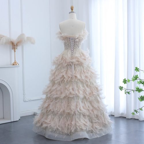 dreamy vow luxury feathers princess ball gown cream evening dress for women wedding engament party dress ss532 9