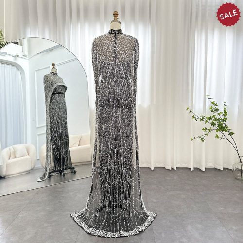 dreamy vow luxury pearls dubai champagne evening dresses with cape 2023 new arabic women mermaid wedding party prom dress ss369 16