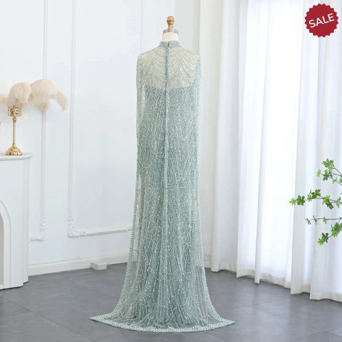 dreamy vow luxury pearls dubai champagne evening dresses with cape 2023 new arabic women mermaid wedding party prom dress ss369 47