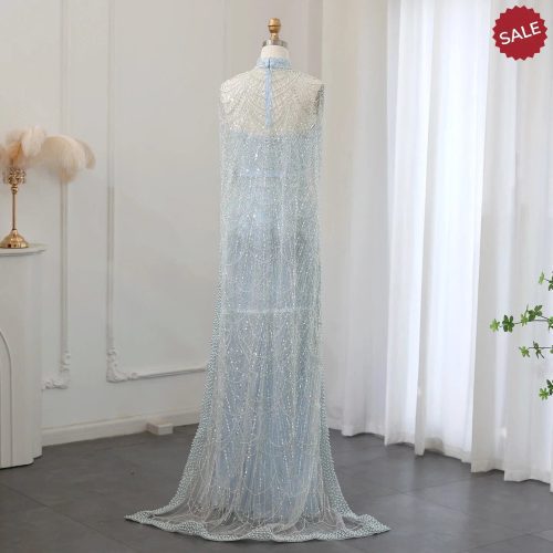 dreamy vow luxury pearls dubai champagne evening dresses with cape 2023 new arabic women mermaid wedding party prom dress ss369 56