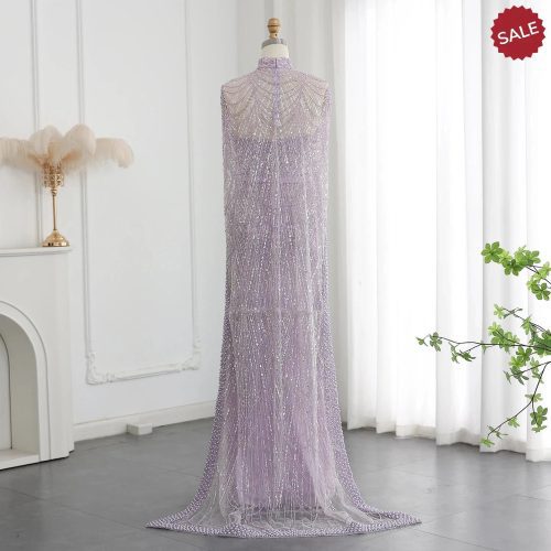 dreamy vow luxury pearls dubai champagne evening dresses with cape 2023 new arabic women mermaid wedding party prom dress ss369 70