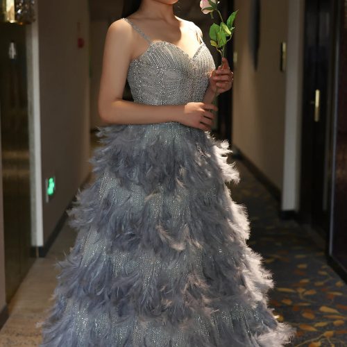 dreamy vow luxury silver gray crystal feathers dbai evening dress for women wedding engagement party gowns ss530 11