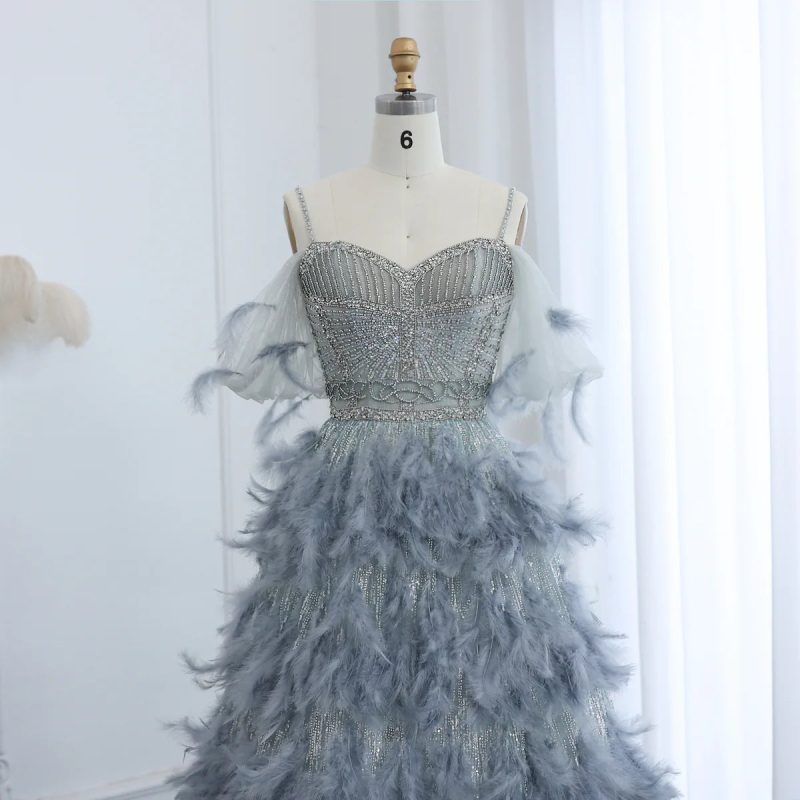 dreamy vow luxury silver gray crystal feathers dbai evening dress for women wedding engagement party gowns ss530 4