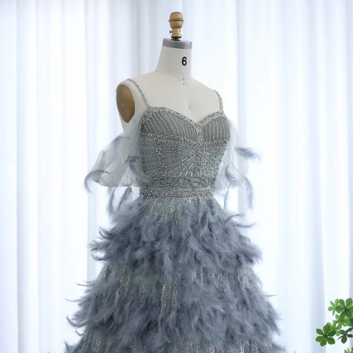 dreamy vow luxury silver gray crystal feathers dbai evening dress for women wedding engagement party gowns ss530 6