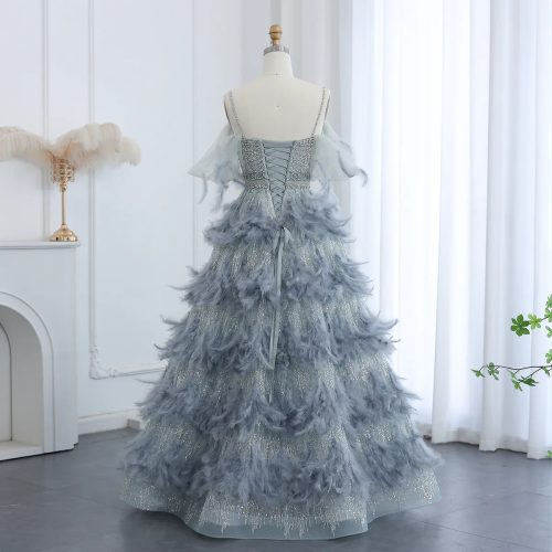 dreamy vow luxury silver gray crystal feathers dbai evening dress for women wedding engagement party gowns ss530 7