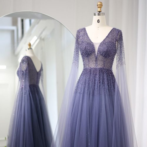 dreamy vow royal blue luxury dubai evening dress with cape sleeves elegant pink v neck purple women wedding party gowns ss012 13