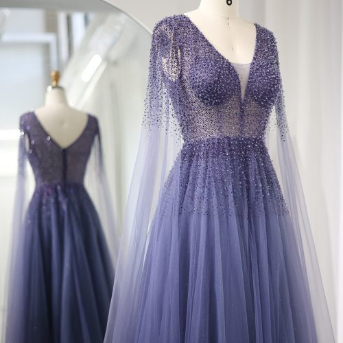 dreamy vow royal blue luxury dubai evening dress with cape sleeves elegant pink v neck purple women wedding party gowns ss012 14