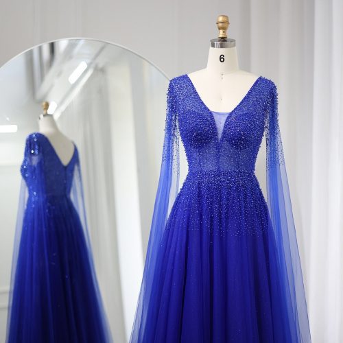 dreamy vow royal blue luxury dubai evening dress with cape sleeves elegant pink v neck purple women wedding party gowns ss012 19