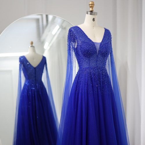 dreamy vow royal blue luxury dubai evening dress with cape sleeves elegant pink v neck purple women wedding party gowns ss012 20