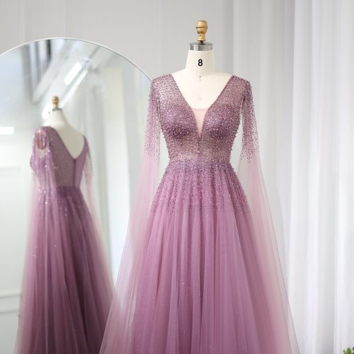 dreamy vow royal blue luxury dubai evening dress with cape sleeves elegant pink v neck purple women wedding party gowns ss012 4