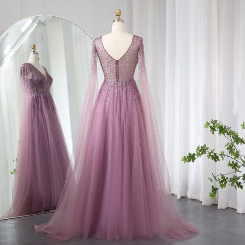 dreamy vow royal blue luxury dubai evening dress with cape sleeves elegant pink v neck purple women wedding party gowns ss012 6