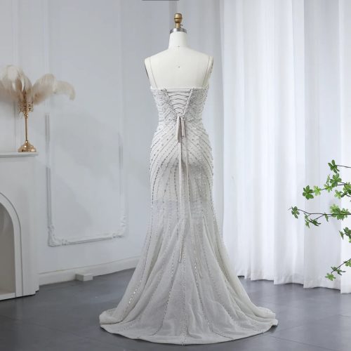 dreamy vow sparkling crystal luxury mermaid white wedding dresses for women spaghetti straps front slit bridal gowns ss529 17