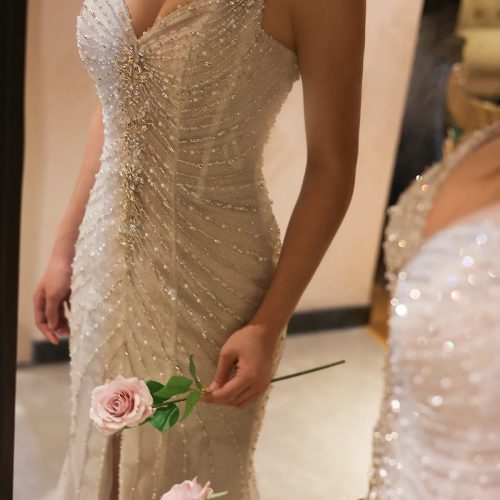 dreamy vow sparkling crystal luxury mermaid white wedding dresses for women spaghetti straps front slit bridal gowns ss529 9