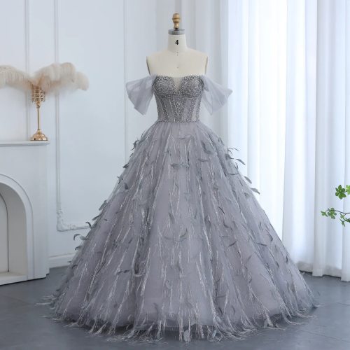 Dreamy Vow Sparkling Silver Tassel Ball Gown Luxury Dubai Princess Evening Dresses for Women Engagement Wedding Party Gowns SS534-DreamyVow