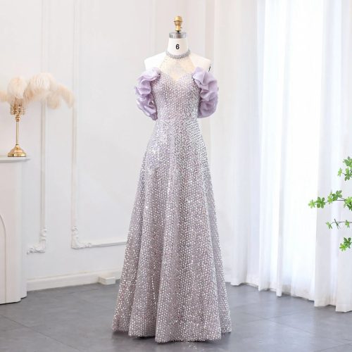 Dreamy Vow Sparkly Sequin Off Shoulder Purple Evening Dresses 2024 Elegant Crystal Formal Dress for Women Wedding Party SS507-DreamyVow