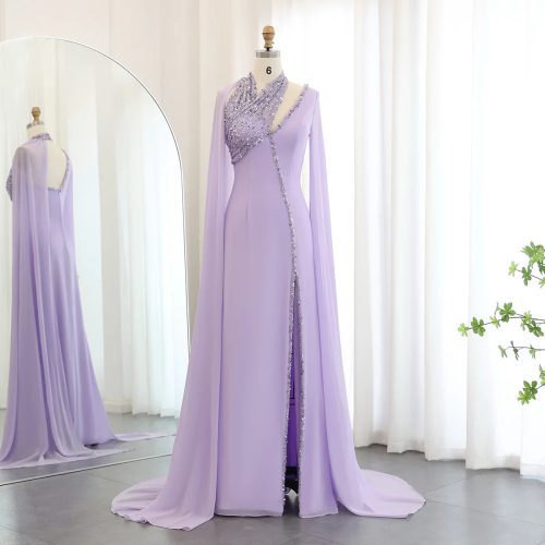 Dreamy Vow Turquoise Green Chiffon Dubai Evening Dress with Cape Sleeves Luxury Beaded Arabic Women Wedding Party Gowns SS474-DreamyVow